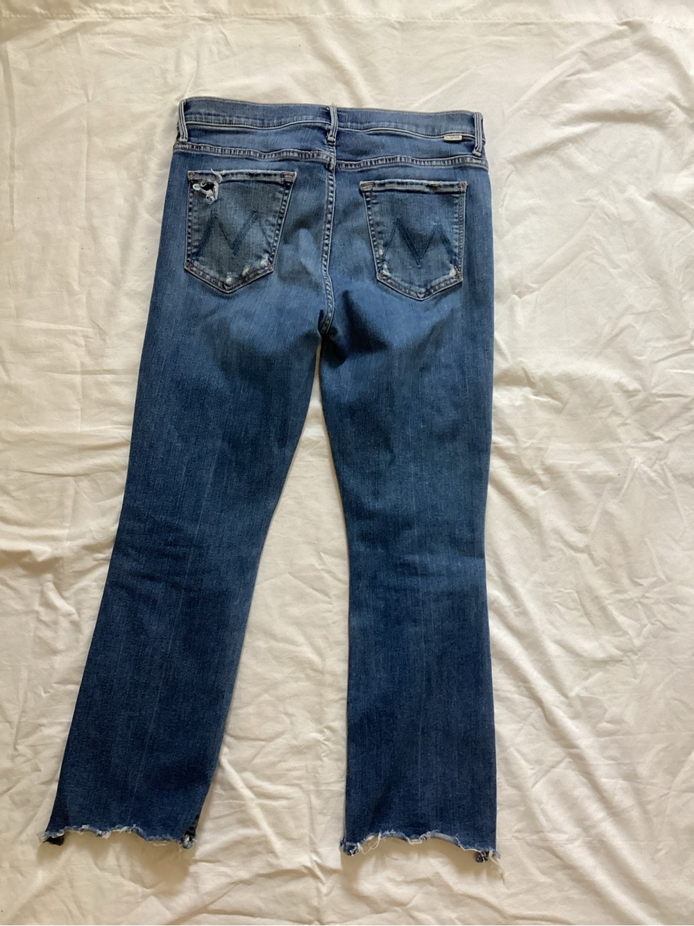 MOTHER Blue Flare Jeans with Frayed Hem